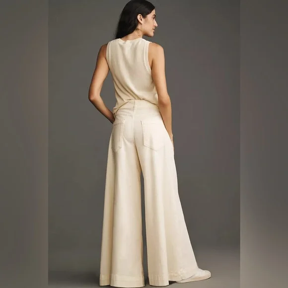 Wide Leg High-Rise Cream Pants - Picture 3 of 5